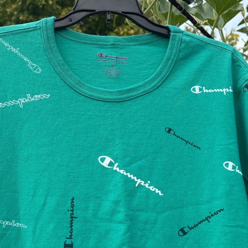 Champion Teal Logo Pattern Men's T-Shirt - Picture 5 of 6